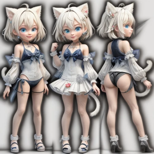 doll cat,domestic short-haired cat,fran,white cat,gray kitty,3d model,kittens,gray cat,triplet lily,silver tabby,3d figure,tumbling doll,x3,katz,cat ears,alice,breed cat,whitey,piko,nyan,Common,Common,Natural