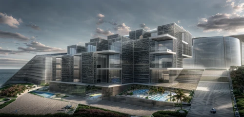 futuristic architecture,sky apartment,3d rendering,cube stilt houses,skyscapers,sky space concept,apartment block,modern architecture,barangaroo,apartment blocks,futuristic landscape,condominium,hotel complex,residential tower,mixed-use,solar cell base,arq,hotel barcelona city and coast,urban towers,urban development