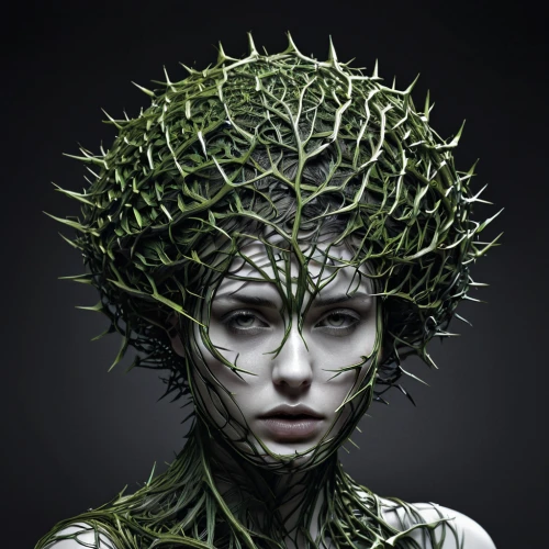 dryad,tree crown,medusa,medusa gorgon,rooted,crocodile woman,natura,mother nature,plant and roots,headpiece,fractals art,anahata,gorgon,algae,tree moss,headdress,crown of thorns,urtica,mother earth,tree man,Photography,Artistic Photography,Artistic Photography 11