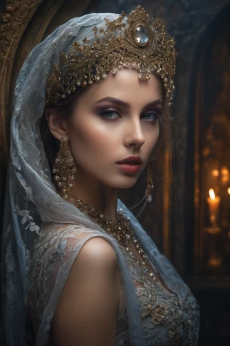 bridal accessory,bridal jewelry,diadem,bridal clothing,bridal,romantic portrait,indian bride,bridal dress,mystical portrait of a girl,headpiece,bride,headdress,fantasy portrait,silver wedding,ancient egyptian girl,golden weddings,fantasy art,wedding dresses,miss circassian,bridal veil,Photography,General,Fantasy