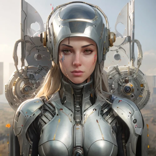 cyborg,head woman,ai,fantasy portrait,paladin,mecha,joan of arc,silver,female warrior,crusader,steel,helmet,robot icon,nova,fallout4,archangel,samara,armour,mech,alien warrior,Common,Common,Game