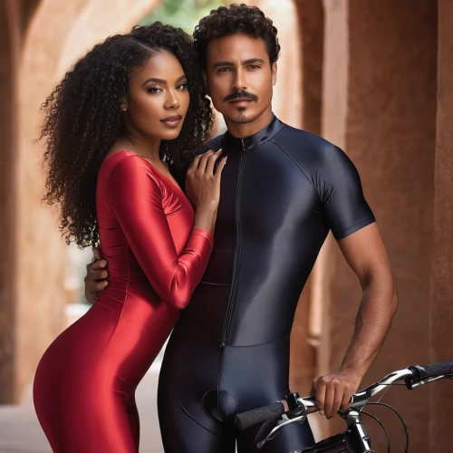 black couple,photo session in bodysuit,bicycle clothing,jumpsuit,black models,latex clothing,wetsuit,bodysuit,vintage man and woman,atala,leotard,men's suit,man and woman,cycle sport,afroamerican,libya,q30,spandex,agent provocateur,eritrea,Photography,General,Natural