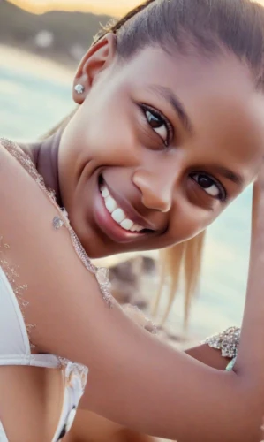 ethiopian girl,artificial hair integrations,havana brown,brandy,video scene,video clip,beautiful african american women,a girl's smile,smiling,beach background,killer smile,a smile,candy island girl,lycia,beautiful young woman,pretty young woman,grin,grinning,benz,white sand