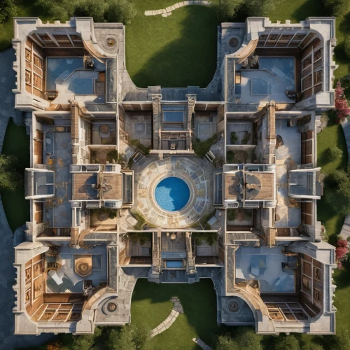 bird's-eye view,view from above,from above,marble palace,drone image,bird's eye view,the center of symmetry,drone photo,overhead view,villa d'este,aerial shot,alhambra,aerial photography,drone shot,renaissance,rajasthan,drone view,atlantis,symmetrical,overhead shot,Photography,General,Natural