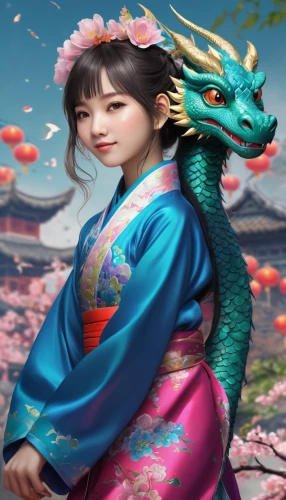 hanbok,dragon li,chinese dragon,mulan,oriental princess,oriental girl,chinese art,yuan,spring festival,mukimono,oriental painting,painted dragon,goki,oriental,chinese water dragon,japanese art,yi sun sin,korean culture,asia,dragon boat,Illustration,Japanese style,Japanese Style 13