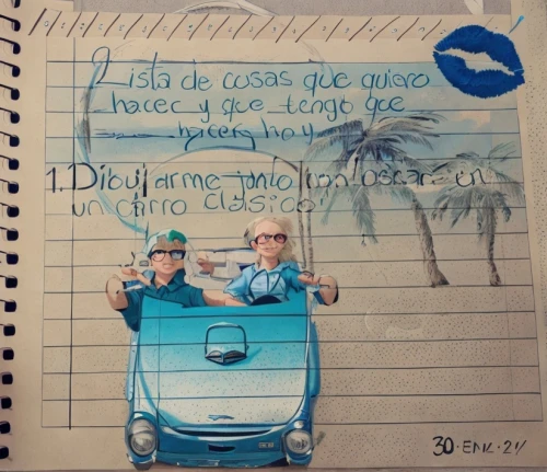 notebook,journal,diary,carsharing,todo-lists,journal page,tjotter,plan a,2cv,vintage notebook,no car,driving school,andy warhol,blue jasmine,cabrio,coach-driving,licenses,mini cooper,do cuba,planner,Common,Common,Game
