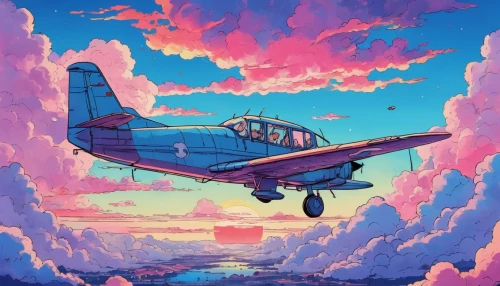 sunrise flight,plane,cessna,sunrise in the skies,seaplane,sky,pink dawn,departure,clouds - sky,pilot,aeroplane,flight,takeoff,taking off,parachute,dusk,float,take off,plane wreck,summer sky,Illustration,Japanese style,Japanese Style 06