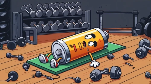 weightlifting machine,boxing ring,stockpile,workout equipment,punching bag,fitness room,aa battery,beer can,cartoon video game background,gas bottles,bottles,workout items,spice rack,foam roll,exercise equipment,cylinders,metal pile,pill bottle,dumbbells,sports equipment