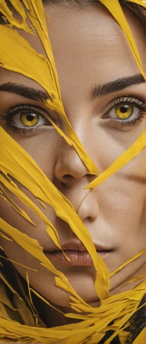 gold paint stroke,image manipulation,photoshop manipulation,yellow background,sprint woman,sunflower lace background,gold paint strokes,helianthus,portrait background,women's eyes,photo manipulation,digital compositing,yellow rose background,forsythia,management of hair loss,photomanipulation,woman face,woman's face,yellow and black,woman of straw