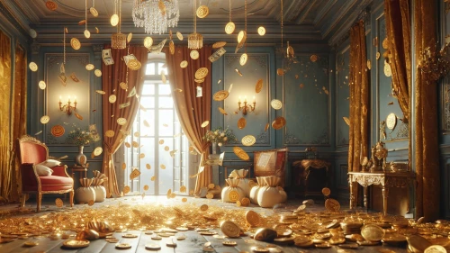 gold wall,gold castle,ornate room,golden crown,gold leaf,golden rain,the crown,ballroom,the throne,danish room,baroque,gold crown,royal interior,gold paint strokes,luxury decay,christmas room,gold ornaments,chandelier,dandelion hall,breakfast room