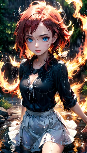 fire pearl,nora,fire background,fire angel,fire siren,burning hair,fae,fire and water,fire lily,flame spirit,red-haired,fire eyes,merida,rain of fire,cinnamon girl,rusalka,candela,fire poker flower,fiery,embers,Anime,Anime,General