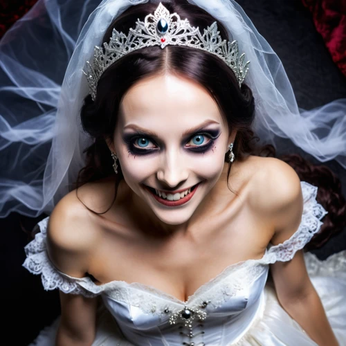 dead bride,bridal clothing,vampire woman,bride,vampire lady,bridal,queen of hearts,bridal dress,wedding dresses,bridal accessory,princess crown,white rose snow queen,debutante,bridal jewelry,silver wedding,gothic portrait,mother of the bride,wedding photography,gothic woman,diadem,Conceptual Art,Fantasy,Fantasy 31