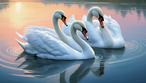 swan pair,swans,trumpeter swans,canadian swans,swan lake,young swans,swan family,swan boat,baby swans,swan,white swan,trumpeter swan,constellation swan,tundra swan,trumpet of the swan,swan on the lake,cygnets,great white pelicans,white pelican,synchronized swimming,Illustration,Realistic Fantasy,Realistic Fantasy 03