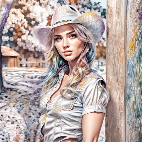 boho art,world digital painting,digital painting,countrygirl,cowgirl,fantasy portrait,photo painting,digital art,elsa,watercolor background,portrait background,boho,country style,country dress,fashion vector,denim background,digital artwork,colored pencil background,cowboy hat,boho background