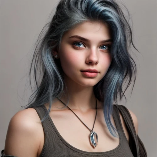 blue hair,girl portrait,girl drawing,silver blue,fantasy portrait,digital painting,indigo,silvery blue,grunge,natural color,gray color,mystical portrait of a girl,eurasian,color turquoise,azure,grey background,denim background,beautiful young woman,portrait of a girl,young woman,Common,Common,Film