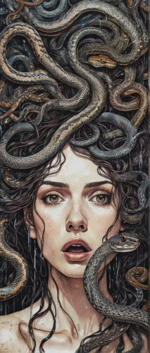 medusa,siren,medusa gorgon,gorgon,sirens,tendrils,uprooted,sci fiction illustration,dryad,ringed-worm,serpent,numbness,amano,the wind from the sea,the enchantress,noodle image,corroded,ringlet,coils,dread,Illustration,Realistic Fantasy,Realistic Fantasy 05