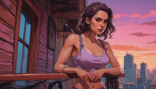 world digital painting,sci fiction illustration,dusk background,digital painting,game illustration,city ​​portrait,croft,cyberpunk,cityscape,summer evening,girl with gun,rooftops,girl with a gun,smoking girl,widowmaker,bangkok,rooftop,girl sitting,on the roof,sunset,Photography,General,Cinematic