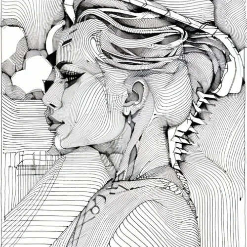 line drawing,line-art,wireframe,pen drawing,biomechanical,mono line art,head woman,fashion illustration,pencil and paper,pencil art,hand-drawn illustration,digital illustration,ballpoint pen,woman thinking,digital drawing,line art,mono-line line art,pencil lines,comic halftone woman,graphite,Design Sketch,Design Sketch,None