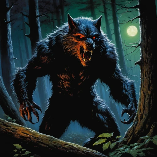 werewolf,werewolves,wolfman,howling wolf,wolf hunting,the wolf pit,wolf,black warrior,game illustration,forest animal,devilwood,totem animal,temperowanie,bogeyman,supernatural creature,howl,halloween poster,bushmeat,forest man,primeval times,Illustration,Realistic Fantasy,Realistic Fantasy 32