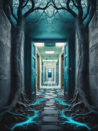 creepy doorway,the threshold of the house,play escape game live and win,underground lake,sci fiction illustration,live escape game,hall of the fallen,hallway,abandoned room,ghost castle,mortuary temple,photomanipulation,threshold,halloween background,portal,haunted house,blue room,wall,cold room,the door