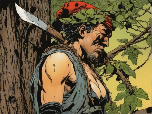 woodsman,farmer in the woods,lumberjack,merle black,crossbones,barbarian,machete,wolverine,forest workers,ironworker,drover,merle,butcher ax,arborist,rifleman,pirate,red chief,forest man,tarzan,wood chopping,Illustration,American Style,American Style 06