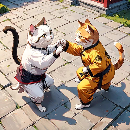 martial arts,martial arts uniform,jujitsu,battōjutsu,aikido,taekwondo,karate,japanese martial arts,shaolin kung fu,sambo (martial art),fighting poses,hapkido,fist bump,cat warrior,sparring,kung fu,friendly punch,judo,fighting stance,iaijutsu,Anime,Anime,General