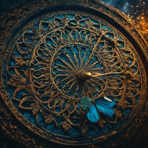 ornate,ship's wheel,mandala framework,circular ornament,time spiral,round window,intricate,mandala,mandala background,dreamcatcher,art nouveau,sun dial,decorative fan,apophysis,grandfather clock,mandelbulb,golden wreath,flow of time,radial,dart board,Photography,General,Fantasy