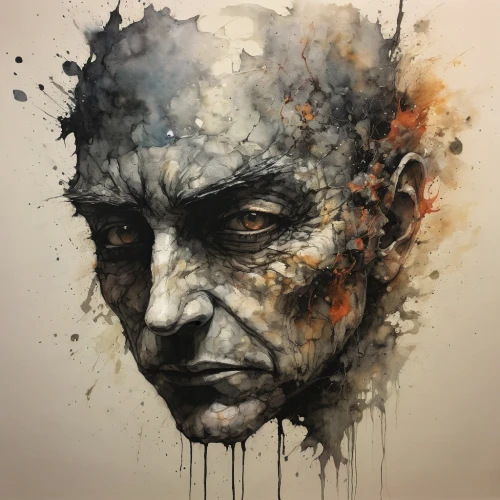 painting technique,human head,frankenstein,oil painting on canvas,art painting,dali,berger picard,thinking man,face portrait,exploding head,ink painting,ego,mind,primitive man,charcoal drawing,eleven,pencil art,shaman,ruminate,james handley,Illustration,Abstract Fantasy,Abstract Fantasy 18