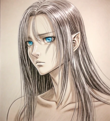 long-haired hihuahua,male elf,male character,copic,pencil color,elven,gray color,nelore,winterblueher,vinci,long hair,color pencil,lechona,silver blue,rune,rusalka,gara,eris,dark elf,setter