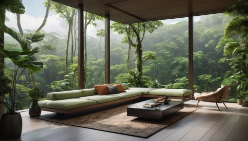 tropical house,tropical jungle,rain forest,tropical greens,living room,rainforest,green living,livingroom,modern living room,great room,sitting room,bamboo curtain,greenforest,modern room,green forest,beautiful home,tree house hotel,exotic plants,canopy bed,interior modern design,Photography,General,Natural