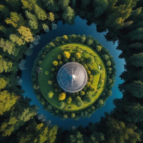 little planet,drone shot,small planet,lensball,round hut,tiny world,drone image,circle around tree,drone photo,earth in focus,olympiapark,360 °,drone view,round house,circle,circular,planet earth view,earth rise,bird's eye view,vortex,Conceptual Art,Fantasy,Fantasy 12