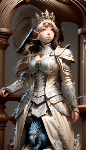 baroque angel,joan of arc,crown render,3d figure,baroque,artemisia,lady justice,silver lacquer,imperial coat,suit of the snow maiden,rococo,white lady,venetia,sterntaler,cg artwork,blanche,sculpt,3d fantasy,cinderella,the snow queen