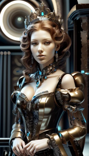celtic queen,steampunk,cuirass,andromeda,priestess,blue enchantress,imperial crown,crown render,queen anne,lady justice,queen cage,biomechanical,queen of the night,goddess of justice,golden crown,the enchantress,3d fantasy,cybernetics,sterntaler,artemisia