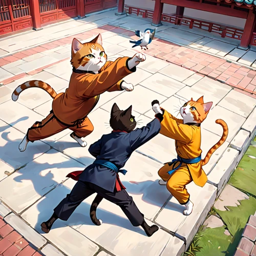 martial arts,battōjutsu,shaolin kung fu,cats playing,japanese martial arts,wushu,kungfu,baguazhang,kung fu,game illustration,taekwondo,fighting poses,karate,taijiquan,sambo (martial art),action-adventure game,iaijutsu,silat,aikido,sōjutsu,Anime,Anime,General