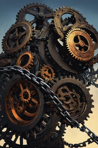 steampunk gears,cogwheel,cog wheels,gears,derailleur gears,crawler chain,cogs,iron wheels,cog,half gear,cinema 4d,scrap iron,bicycle chain,spiral bevel gears,mechanical puzzle,mechanical,crankset,scrap metal,bucket wheel excavators,steampunk,Conceptual Art,Fantasy,Fantasy 09