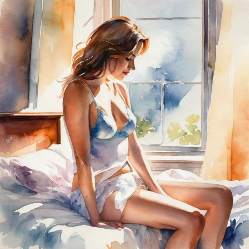 watercolor blue,watercolor,watercolor painting,watercolor pin up,watercolor paint,watercolor background,watercolors,watercolour,watercolor paint strokes,fashion illustration,watercolor women accessory,water colors,watercolor paris balcony,photo painting,watercolour frame,watercolor frame,window sill,water color,fabric painting,nightgown,Illustration,Paper based,Paper Based 25