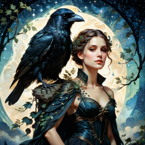 fantasy art,corvidae,crow queen,dark angel,fantasy picture,raven girl,black raven,faery,fantasy portrait,queen of the night,raven bird,faerie,sorceress,harpy,blue enchantress,nocturnal bird,raven,black crow,black bird,falconer,Conceptual Art,Fantasy,Fantasy 05