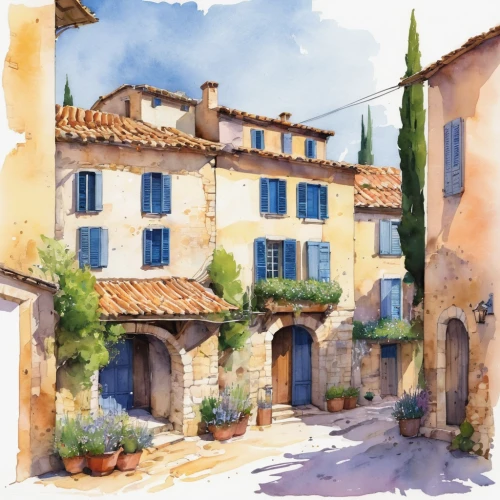 provence,watercolor shops,provencal life,tuscan,watercolor,aix-en-provence,watercolor painting,watercolor wine,italian painter,watercolor cafe,volterra,south of france,watercolor sketch,south france,watercolor pencils,houses clipart,l'isle-sur-la-sorgue,watercolors,watercolor paint,watercolour,Illustration,Paper based,Paper Based 07