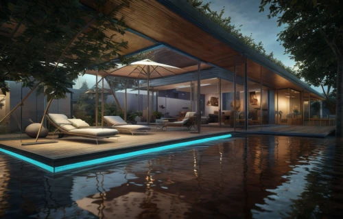 pool house,3d rendering,floating huts,dunes house,luxury property,house by the water,inverted cottage,holiday villa,smart home,floating island,houseboat,modern house,tropical house,summer house,roof top pool,floating islands,render,infinity swimming pool,cube stilt houses,aqua studio