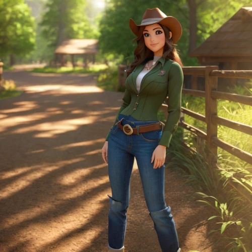 cowgirl,countrygirl,park ranger,farm girl,sheriff,heidi country,western,country dress,country style,cowgirls,wild west,farm set,cheyenne,farmer in the woods,western riding,croft,farmer,farm pack,holding a gun,cowboy hat,Game&Anime,Pixar 3D,Pixar 3D
