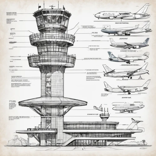 control tower,aircraft construction,air transportation,aviation,air traffic,air transport,airlines,airspace,aerospace manufacturer,industrial design,blueprint,boeing 707,aircraft,douglas aircraft company,40 years of the 20th century,aerospace engineering,wide-body aircraft,bird tower,airplanes,blueprints,Unique,Design,Infographics