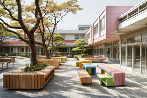 kansai university,school design,shenzhen vocational college,school benches,outdoor table and chairs,japanese architecture,outdoor furniture,archidaily,outdoor bench,outdoor sofa,park akanda,street furniture,business school,kanazawa,cube house,dormitory,courtyard,soochow university,japan place,modern office