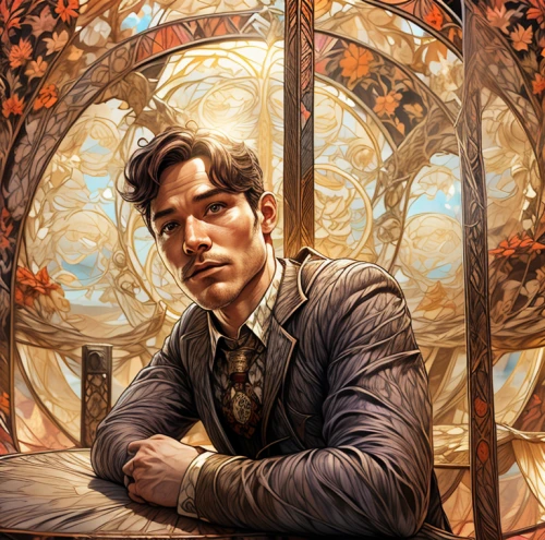 newt,robert harbeck,fantasy portrait,holmes,sherlock holmes,sci fiction illustration,albus,star-lord peter jason quill,jack rose,konstantin bow,portrait background,bellboy,art nouveau,artist portrait,self-portrait,cg artwork,ironweed,romantic portrait,marco,sherlock