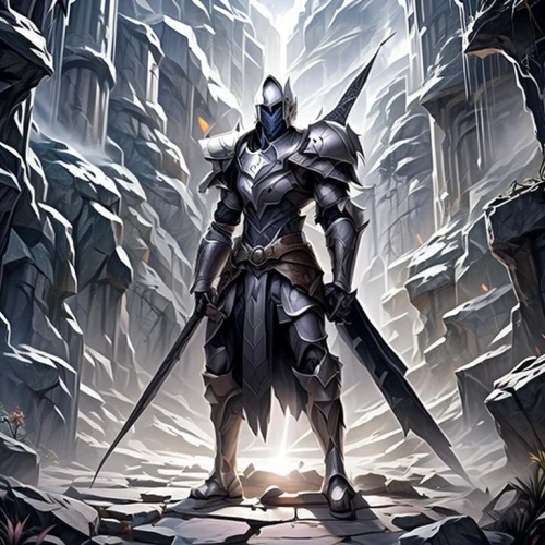 excalibur,crusader,knight,knight armor,paladin,wall,cleanup,dane axe,swordsman,templar,hunter's stand,dark elf,lone warrior,destroy,king sword,silver,armored,assassin,heroic fantasy,shredder
