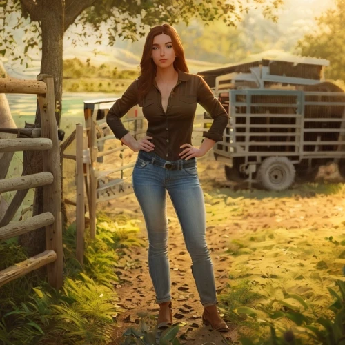 farm girl,cowgirl,countrygirl,farm set,farmer in the woods,country style,farmer,wrangler,country dress,country-side,farm background,denim,jeans,tractor,ranch,country,cowgirls,rural,jeans background,heidi country,Game&Anime,Pixar 3D,Pixar 3D