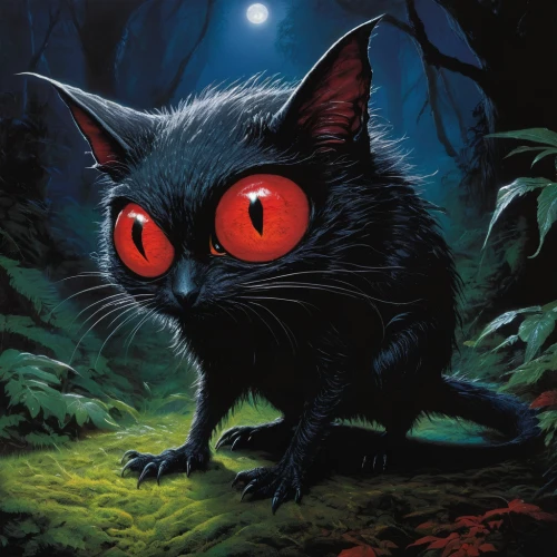 red eyes,fire red eyes,red-eye effect,yellow eyes,black cat,feral cat,halloween black cat,halloween cat,cat's eyes,red cat,hollyleaf cherry,cheshire,laser pointer,pet black,feral,capricorn kitz,strix nebulosa,felidae,firestar,jiji the cat,Illustration,Realistic Fantasy,Realistic Fantasy 32