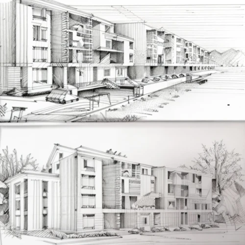 kirrarchitecture,new housing development,apartments,apartment buildings,habitat 67,north american fraternity and sorority housing,renovation,housing,prora,prefabricated buildings,model years 1958 to 1967,brutalist architecture,residences,multi-storey,condominium,facade panels,dormitory,apartment-blocks,block of flats,3d rendering,Design Sketch,Design Sketch,Pencil Line Art