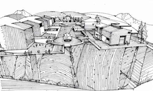 peter-pavel's fortress,escher village,isometric,medieval architecture,kubny plan,kirrarchitecture,orthographic,citadel,military fort,house drawing,blockhouse,lalibela,medieval castle,fortification,tuff stone dwellings,castle complex,cross-section,roman excavation,mountain settlement,architect plan,Design Sketch,Design Sketch,None