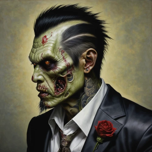 two face,halloween frankenstein,zombie ice cream,half orc,green goblin,days of the dead,frankenstein,undead,frankenstein monster,frankenstien,punk design,scull,zombie,groom,ork,bridegroom,gothic portrait,orc,punk,vanitas,Illustration,Realistic Fantasy,Realistic Fantasy 22