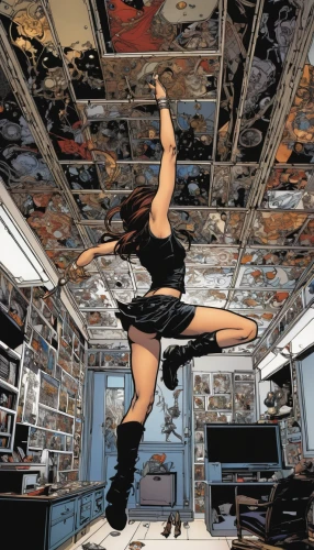 girl upside down,zero gravity,space tourism,sistine chapel,vault (gymnastics),aerialist,upside down,on the ceiling,artistic gymnastics,heliosphere,ufo interior,flying trapeze,gravity,flip (acrobatic),gymnastics room,the ceiling,weightless,high-wire artist,capsule hotel,flying girl,Illustration,American Style,American Style 06